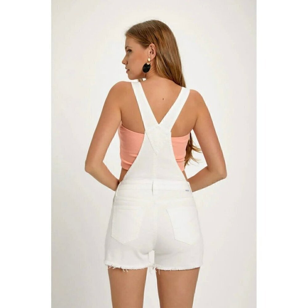 Risen Bree White Distressed Overall Shorts - Picture 3 of 5